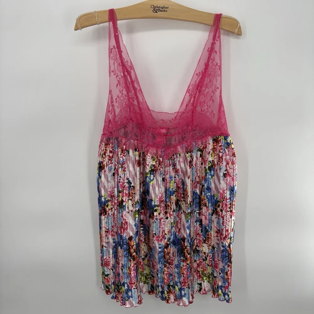 Victoria's Secret x Mary Katrantzou satin pleated nightie hot pink lace XS